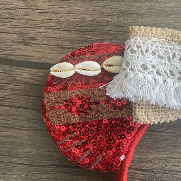 Girls Princesses Red Sequin Ear Headband Shells Gold Burlap Lace - Picture 2 of 6